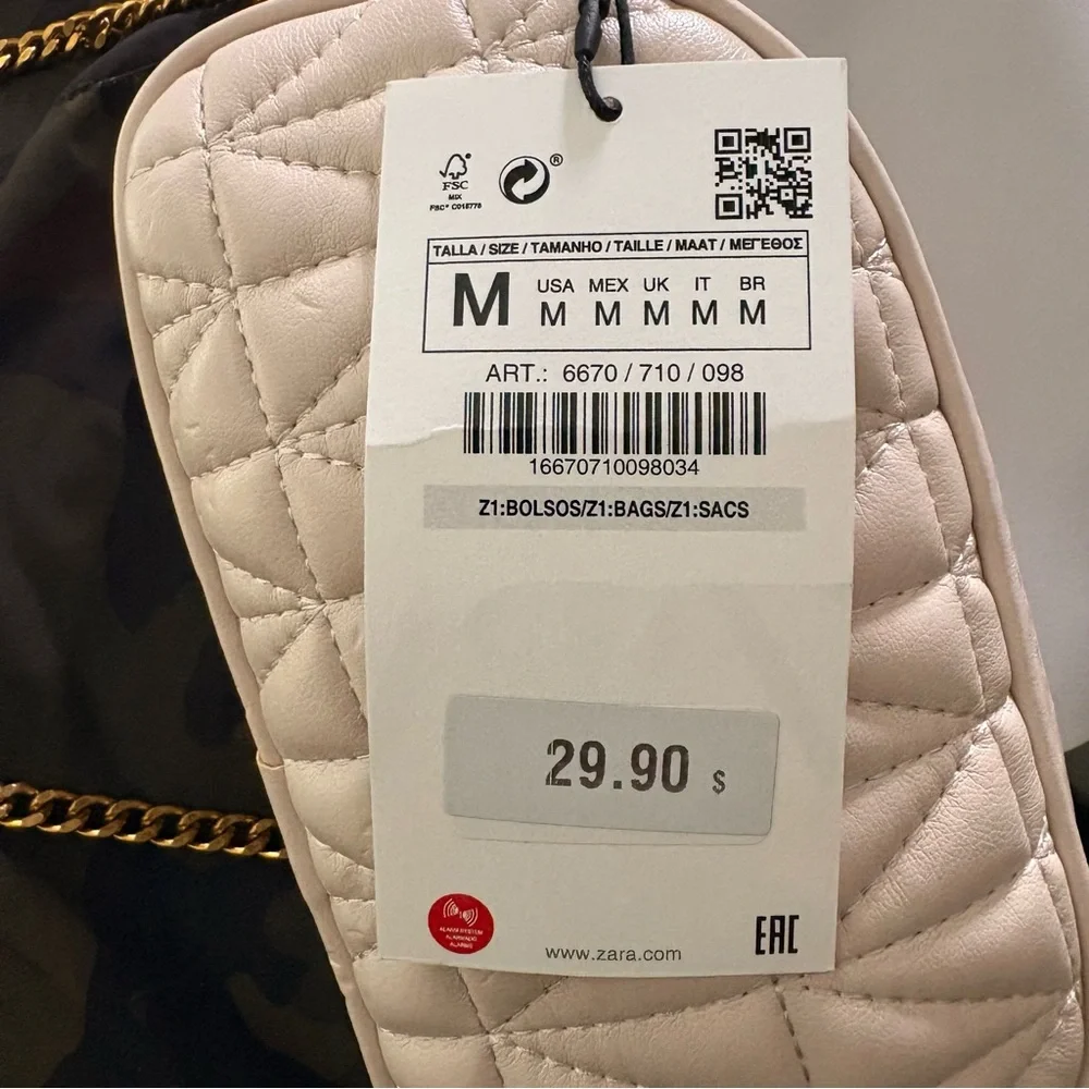 NWT Zara Quilted Cream Crossbody Shoulder Bag - Picture 9 of 11